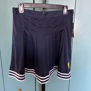 Navy Blue Pleated Skirt with White Stripes